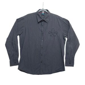 Burnside Shirt Mens XL Black Long Sleeve Striped Button Up Fleur De Lis Y2K
